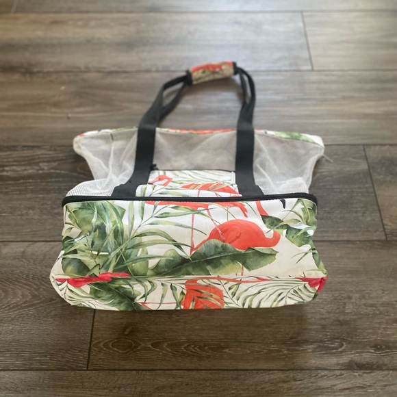 Beach Bag Tote,2 in 1 Insulated Folding Beach Bags - tropical flamingo 🦩 - Picture 8 of 12